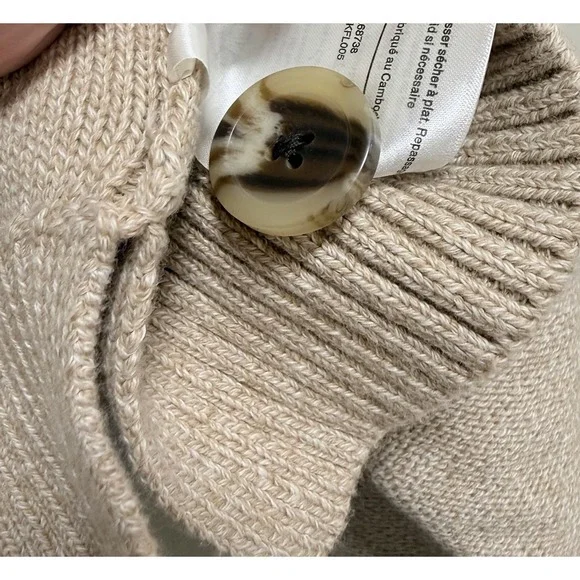 Quince 100% Organic Cotton Cropped Cardigan speckled beige/oatmeal color L - Picture 7 of 10